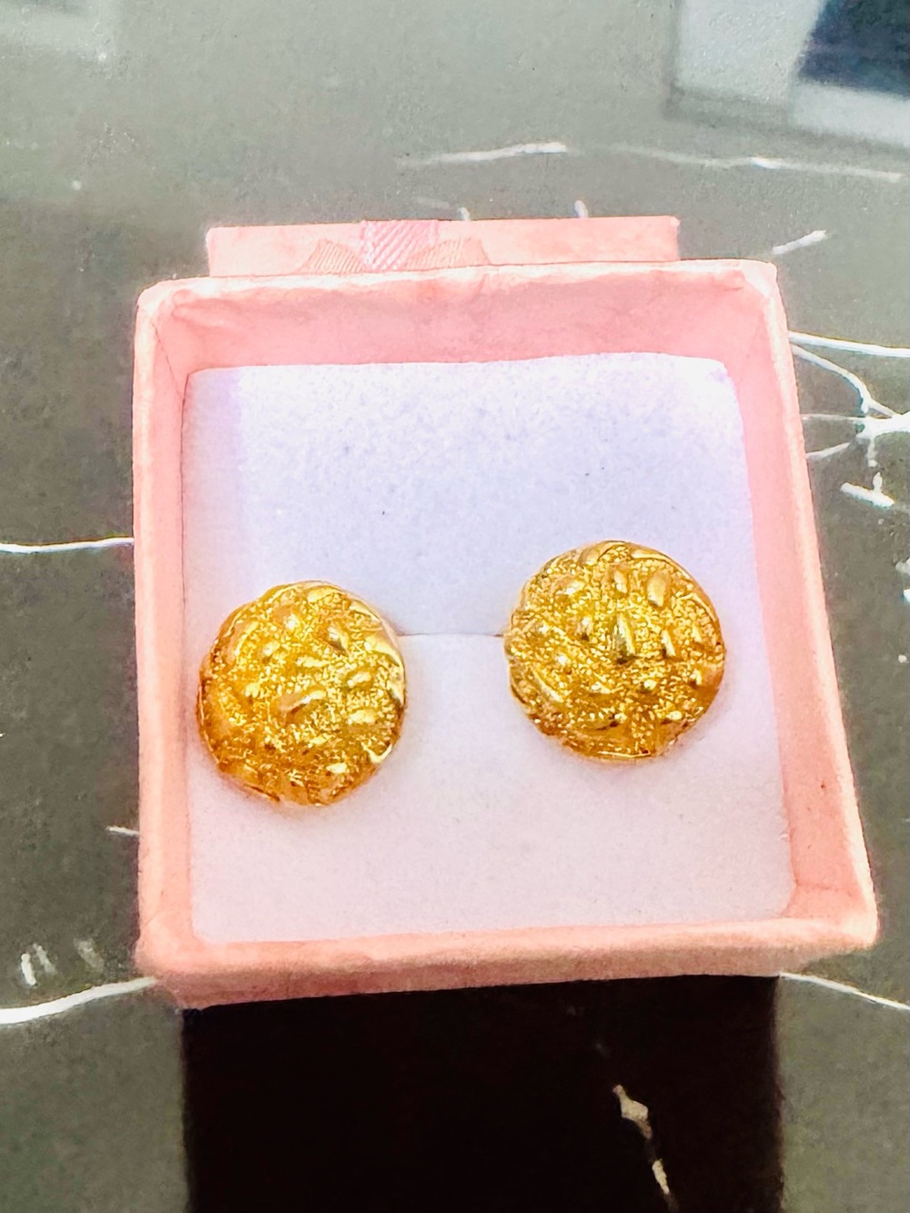 Textured Gold Round Stud Earrings for Women